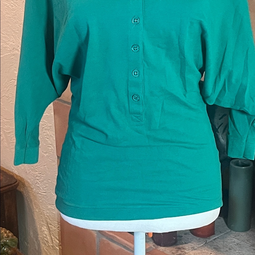 LACOSTE + Malandrino Green Batwing 1/4 Sleeve Fitted Polo Hirt, size S - Picture 3 of 10